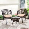 3pcs Bistro Set, Modern Furniture with Tempered Glass Table Top, 2 Chairs, Outdoor Wicker Patio Set, Washable Cushions,