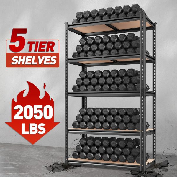 [Heavy Duty Shelving] 72''H Kitchen Standing Rack/Standing Baker'S Rack 2000LBS Garage Shelving 72"H X35.5"W X15.8"D Storage Shelves Heavy Duty Shelving 5 Tier Metal Shelves For Garage Shelves, Adjustable Shelving Unit For Kitchen Basement Pantry Utility Rack Shelf