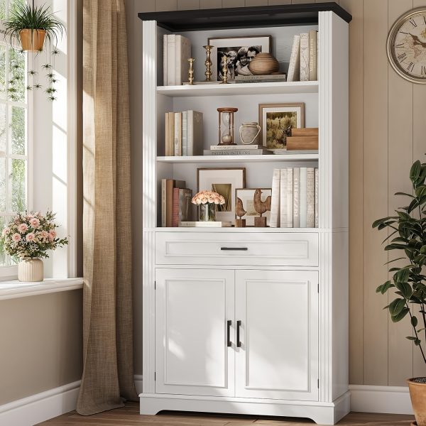 product-fancy-7472ac4f-5dc0-49ce-ae86-513d76cd4123 Farmhouse Bookcases with Doors And Drawer, 6 Shelf Display Storage Shelves 70 in Tall Bookshelf for Home Office