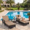 [3pcs Wicker Chaise Set] LEVELEVE 3pcs Outdoor Wicker Chaise Lounge Set with Foam Cushions & Tea Table - All-Weather PE Rattan Recliner Chairs Suitable for Backyard, Poolside, Patio Furniture, Adjustable Chaise Loungers for Deck, Porch, Garden