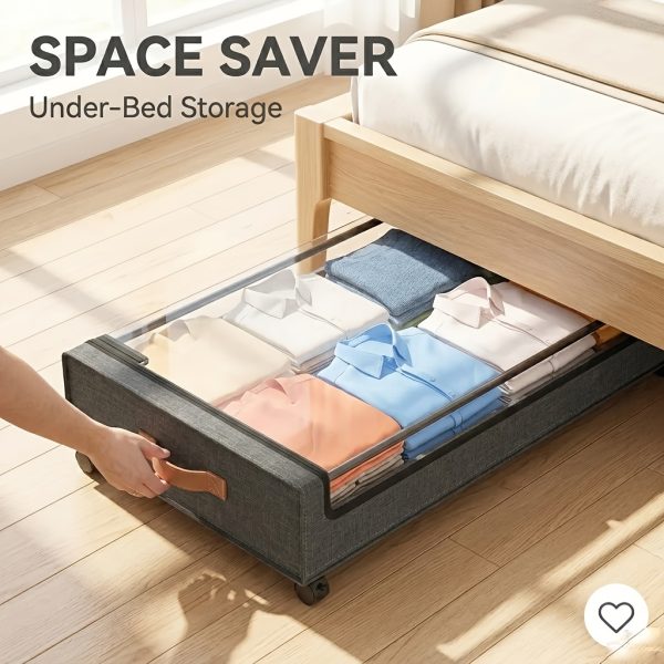 1/2 Pack Of Wheeled Under Bed Storage Box, Under Bed Storage Box, Under Bed Shoe Rack Organizer, Metal Drawer Under Wheel Bed for Clothes, Blankets, Shoes,, Books, Bedding, Under-Bed Storage