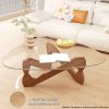 Modern Glass Coffee Table for Living Room Mid Century, Small Coffee Table Stylish Coffee Tables, Suitable for Bedroom Living Room Reception Office Tables (Walnut/Brown, Medium)