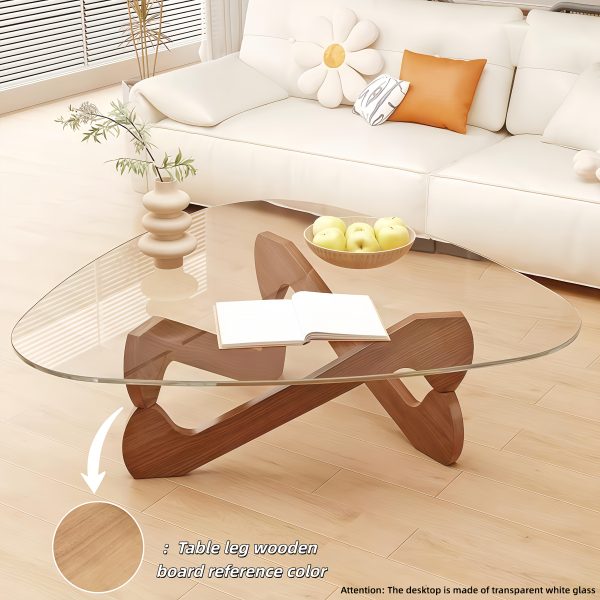 Modern Glass Coffee Table for Living Room Mid Century, Small Coffee Table Stylish Coffee Tables, Suitable for Bedroom Living Room Reception Office Tables (Walnut/Brown, Medium)