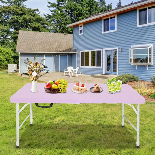[Portable Picnic Table] Folding Table Purple Yellow Bule Portable Plastic Picnic Dining Table Fold-in-Half for Camp Party Kitchen Indoor Outdoor 4ft