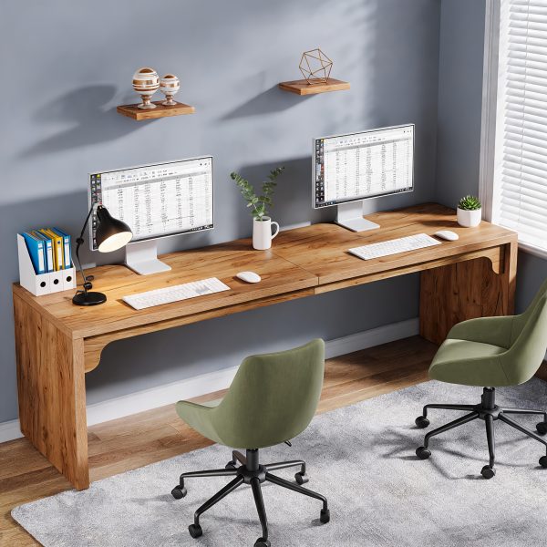 product-fancy-74e53d1e-f3cf-41ec-897b-99200a9d49b0 Wooden Extra Long Desk Double Desk Workstation, 78.7 Inches Long Computer Desk, 2 Person Desk for Home Office, Large Writing Desk for 2 People, Ladder Racks, Storage And Organization