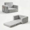 product-fancy-74f881b7-868b-4021-9533-ad35a3278316 Kids Sofa 2-in-1 Convertible to Recliner Chair - Soft Plush Gray/Pink/White Youngsters Lounge Chair with Storage Pocket, Cozy Folding Playroom Furniture for Boys And Girls, Youngsters Playroom Furniture Pocketed Armrests | Velvet Upholstery, Chair