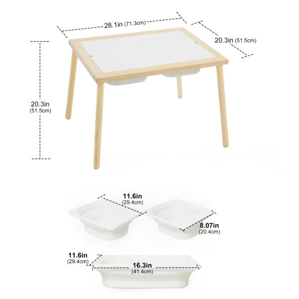 Kids Sensory Table with 3 Storage Bins, Solid Pine Wood Activity Table, Double-Sided Drawing & Play Surface, Sand And Water Play Table for Toddlers, Indoor Outdoor Learning & Craft Table