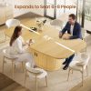 47''-63'' Extendable Dining Table Suitable for 4-8 People, Expandable Modern Fluted Kitchen Table with 2-Tier Storage Shelf, Space-Saving Folding Table for Small Apartments, Folding Mechanism & Natural Wood, Assembly Required