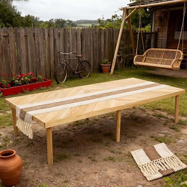 product-fancy-753ae338-503a-47d9-95cc-866ab72132ec Portable Bohemian Style Low Picnic Table | Foldable Beach and Outdoor Table with Tablecloth, Pine Wood, Suitable for Beach, Camping, Outdoor Gatherings, Backyard Use, Size: 59.8*29.9*16.9 inches