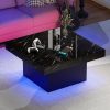 product-fancy-756a48eb-6385-439f-9533-b019b1c7348a Modern Luxury Low-Profile Square Coffee Table with LED Lights - Space-Saving Faux Marble Top & Engineered Wood Base Suitable for Small Spaces, Compact Living Room Center Table, Assembly, Black/Brown