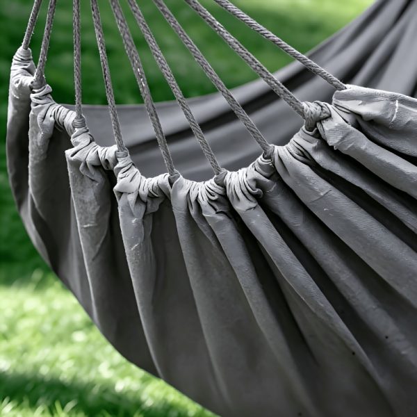 product-fancy-757820fb-32f6-40b4-b20a-0b2ee9cd0029 1pc Patio/Outdoor Hammock with Support Pole, Sturdy Dark Gray Fabric Hammock with Anti-Tip Design, Durable with Tie-Down Ropes - Ideal for Relaxing in the Patio, Outdoors, Indoors, and Camping, for Outdoor Hammock Use