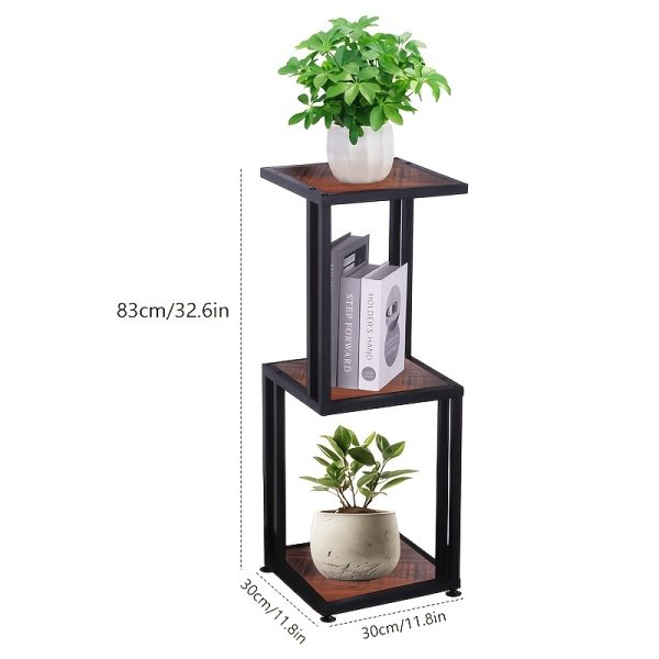 product-fancy-75916ab2-a18d-49ee-8f02-580fba20cccc 3-Tier Nightstand, Industrial Bedside Table with Open Storage Shelves, Wood Top Metal Frame End Table, Space-Saving Side Table for Small Spaces, Living Room, Bedroom, Ideal for Lamp, Books, Plants