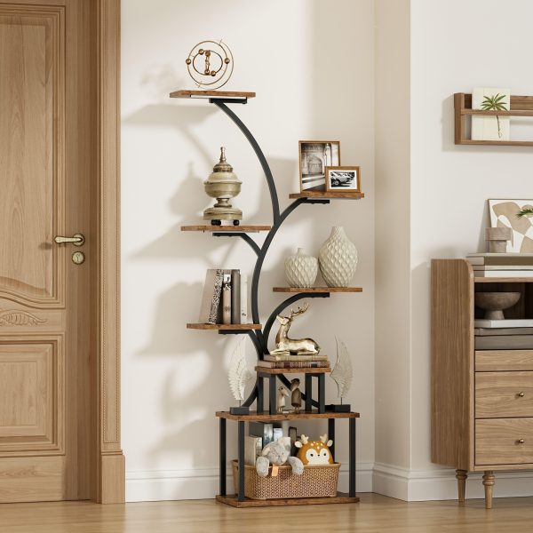 product-fancy-75a0387e-1cb5-4bdb-92d2-acb1f0252951 CODACE 1pc Bookcase with LED Lights, 8-tier Corner Display Stand, 62" Multi-functional Metal Display Shelf for Plants, Handicraft, Tree-shaped Plant Shelf for Living Room, Study, Bedroom, Balcony, Entrance, Home Decor, Good Gift Choice Easter's Gift