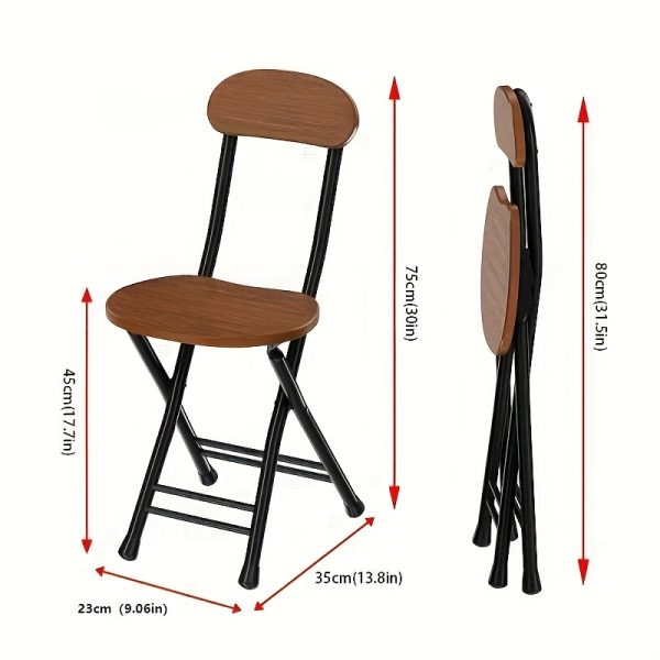 product-fancy-75ecb3fa-29d1-46f2-886c-4dbfa1d80536 1pc Folding Metal Chair with Backrest, Compact Portable Design for Household, Computer Seating, Space-Saving Black Frame with Wood End, Ideal Home Supplies