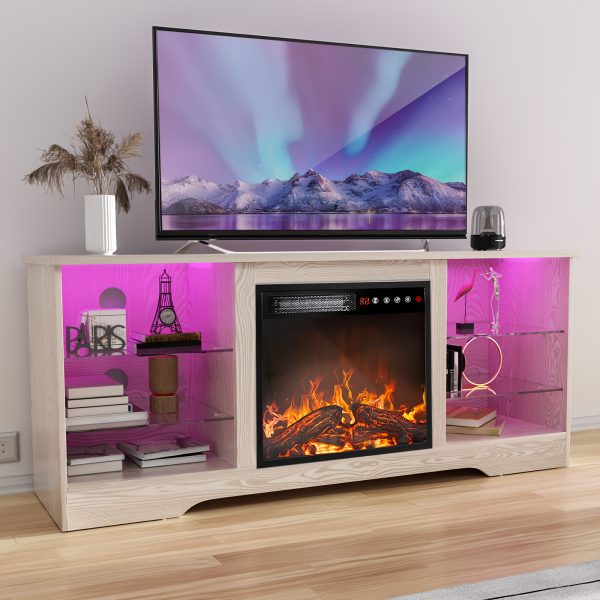 product-fancy-75f03ab0-6cd3-4362-b77b-421dfe679878 Fireplace TV Stand with 18-Inch Fireplace, Modern Entertainment Center for Tvs Up to 65 Inches, Media TV Console with Adjustable Glass Shelves And Storage Cabinets, Farmhouse TV Stand for Living Room