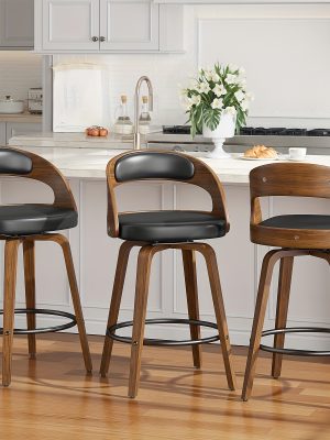 3/4pcs Bar Stool Set: Luxurious Faux Leather, Swivel And Armless Kitchen Counter Stools with Thickened Cushion And Back Support, Designed for Kitchen Islands And Bar Counters
