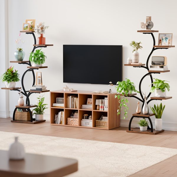 product-fancy-765d6779-26d8-499b-9977-fe247dfa2872 1pc Bookshelf with LED Lights- 8 Tier 123cm Multi-functional Metal Display Shelf Corner for Books Magazines Photo Frames, Vases, 48.7" Vine-shaped Storage Shelf for Living Room, Study, Stairway, Bedroom, Good Choice for Gifts Home