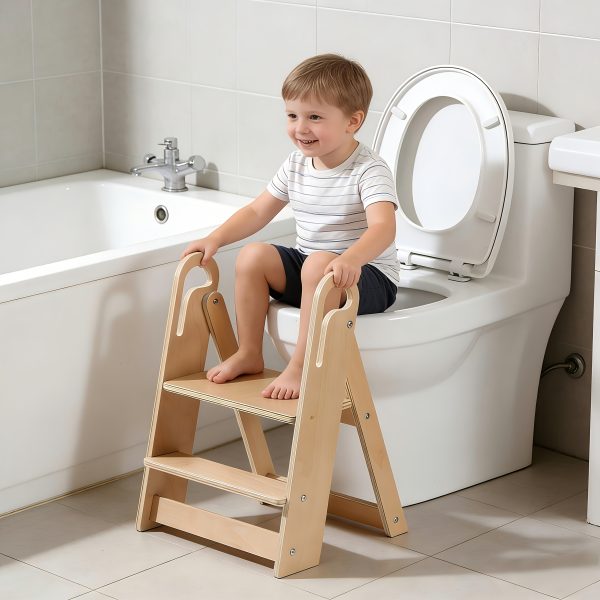 product-fancy-7662ba3a-f902-45c5-86a2-ac79f2d1a916 Children's Step Stool, Foldable Anti-Slip Double-Tier Step Stool with Handle Design, Suitable for Multiple Settings Including Bathroom Sinks, Kitchens, And Bedroom Countertops