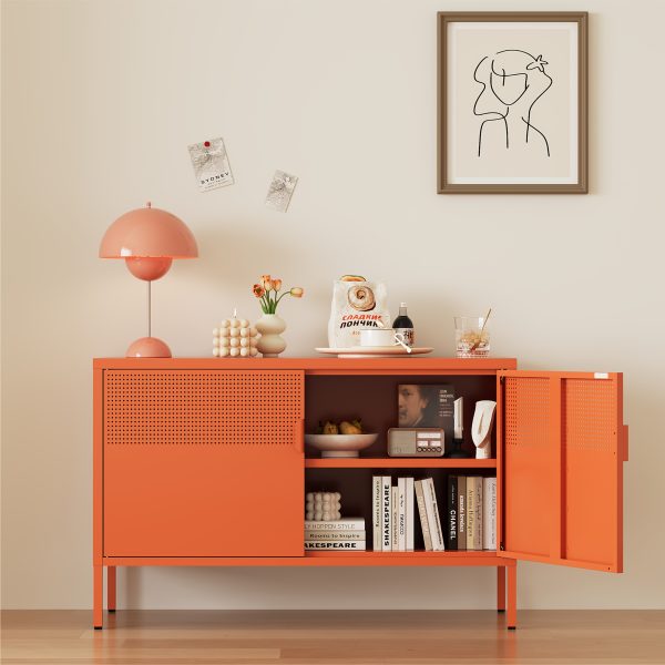 product-fancy-768d071a-42a6-4e0a-8abc-b2ac7ec3f6ed Two-Door Metal Storage Cabinet Featuring Adjustable Shelves - A Versatile 2-Tier Accent Cabinet Suitable for Home Office, Kitchen, Or Garage | Industrial Farmhouse Style Steel Cabinets