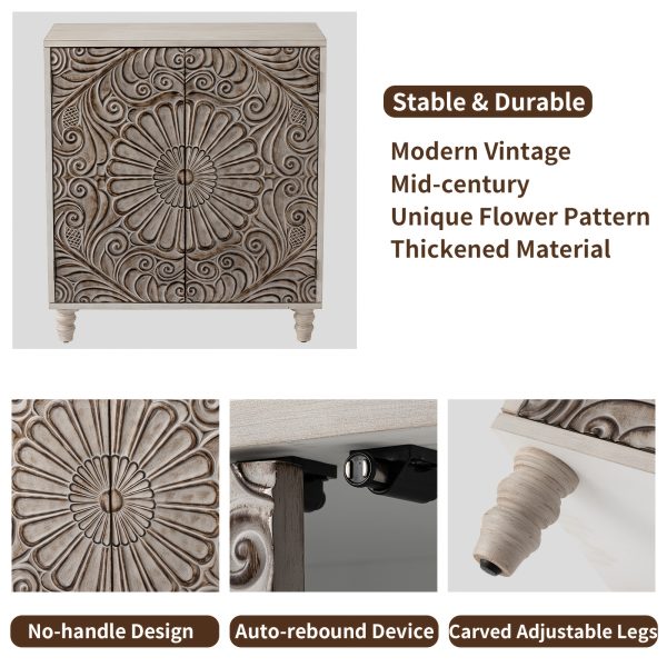 Vintage Carved Door Accent Cabinet with Adjustable Shelves & Suitable for Small Spaces - Compact Grey Storage Sideboard Buffet, -Standing Engineered Wood Furniture for Living Room, Dining Room, Entryway, Assembly