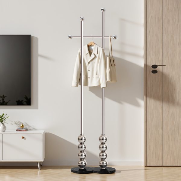 product-fancy-769342b1-5d31-412e-9d27-e9d32ed4973f Metal Freestanding Coat Rack with Stainless Steel Double Rods & Marble Base, Hanging Clothes Rack for Entryway, Hallway, Bedroom, Living Room, Hallway Organizer, Entryway Storage, Contemporary Furniture, Modern Coat Hanger, Durable Construction, Highquality Materials, Freestanding Hanger, Versatile Organizer, Apartment Living, Interior Decorators