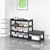 Shoe Storage Bench, 4-Tier Large Capacity Shoe Rack with Comfortable Seat, Industrial Shoe Organizer for Entryway, Black Metal Shoe Shelf Bench for Home Organization