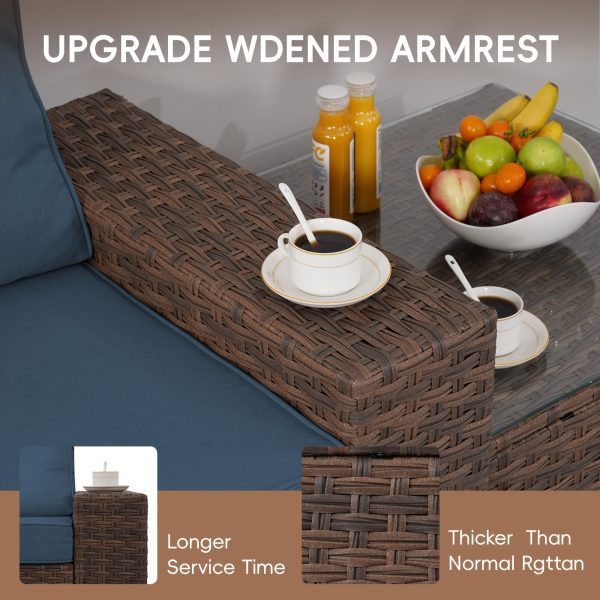 product-fancy-76cfcf30-5fe3-4d65-a29d-7100e662b966 RAISED Patio Furniture Set, 2piece/3piece/4piece/6piece Wicker Outdoor Patio Furniture Sets with Cushions And Coffee Table, Outdoor Sectional Boho Patio Conversation Set Sectional Sofa for Backyard, Porch, Beige/Blue