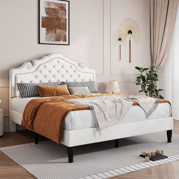 product-fancy-76d26875-adc8-4f51-b876-dbe79b4dd967 HOOMIC Full/Queen/King Size Bed Frame with Adjustable Velvet Tiara Headboard, Upholstered Diamond Button Tufted Platform Bed, Wooden Slats Support, No Box Spring Needed, Easy Assembly, Black