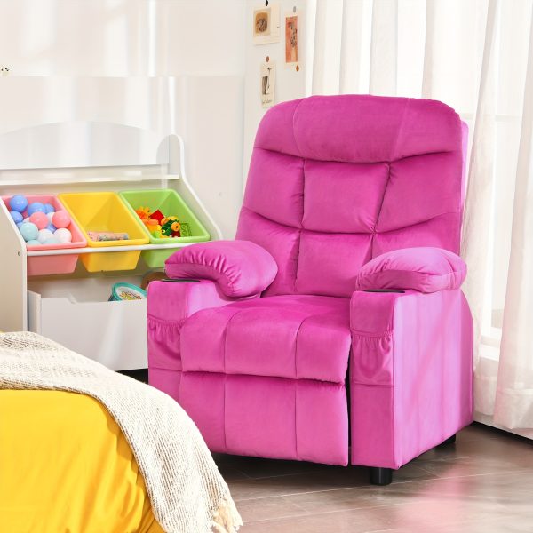 product-fancy-76e53757-fad1-49ec-b4d8-00a1683956e0 Girls' Pink Velvet Recliner Chair with Cup Holder & Storage Pocket - Heavy-Duty 300lb Capacity, Ergonomic Backrest & Armrests, Manual Recliner with Safety Belt - Modern Soft Cushioned Lounge Chair for Kids & Teens, Easy Assembly, Ideal for Bedroom, Living Room, Home Theater - Durable Wood Frame & Fabric, Ideal Gift for Girls 3-12 Years (Pink, Purple, Black, White, Grey Available), Lounge Chair for Teens, Comfortable Sitting, Playroom Seating, Stylish Recliner, Highcapacity Recliner, '
