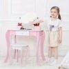 product-fancy-76fce82c-b81d-4059-a8f8-2d8e2baaa7b3 Kids Vanity Set - Princess Deluxe Vanity Table Set 2-in-1 Wooden Writing Desk & Stool, Mirror & Drawer, Perfect for Kids' Pretend Play, Developing Creativity And Fine Motor Skills, Durable Construction, Easy to Assemble, Best for Girls Christmas Gift