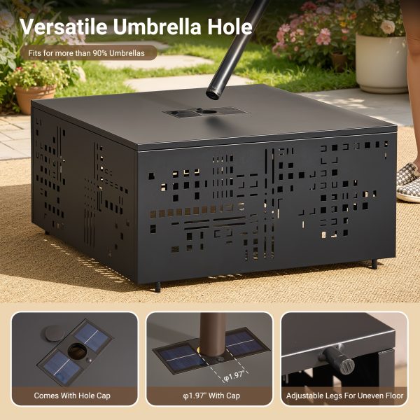 product-fancy-771bd84e-1d00-49e2-a35f-b9c2b542cd30 Only One Outdoor Metal Coffee Table with Lights And An Umbrella Pole Hole, Black Or Gray Two Table Color Options, A Coffee Table Suitable for Pairing with Outdoor Patio Furniture, Easy to Assemble
