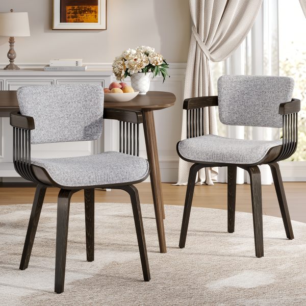product-fancy-775739f9-3560-4811-a30d-95e2f0c74ee6 Two Ergonomic Wooden Dining Chairs, Curved Bentwood Backrest And Seat, High-Density Foam Cushion, Modern Semi-Armrest Kitchen Chair