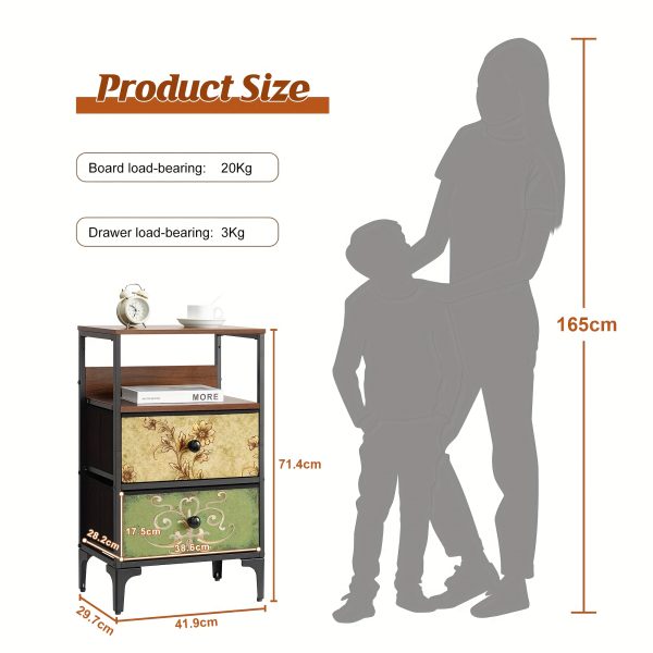 product-fancy-775bd3b4-0dd1-4989-85c8-d1fe8c0f1cf4 Nightstand Set of 2, Night Stand with Fabric Drawer, Mesh Shelf, Side Table with Storage, Fabric Drawer Dresser, Open Shelf, Metal Frame, Bedroom