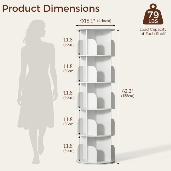 product-fancy-775d7eee-49be-4093-b849-48a4e0d2f375 3/4/5 Tier Rotating Bookshelf, 360° Spinning Bookcase for Small Spaces, Vertical Corner Storage Organizer Display Rack for Bedroom Living Room, White