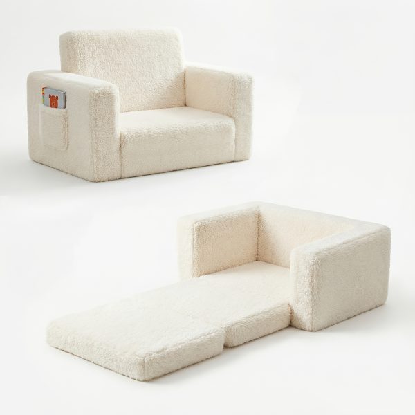 product-fancy-776762c0-9b11-410b-adf9-e26c9dc57ba0 Kids Sofa 2-in-1 Convertible to Recliner Chair - Soft Plush Gray/Pink/White Youngsters Lounge Chair with Storage Pocket, Cozy Folding Playroom Furniture for Boys And Girls, Youngsters Playroom Furniture Pocketed Armrests | Velvet Upholstery, Chair