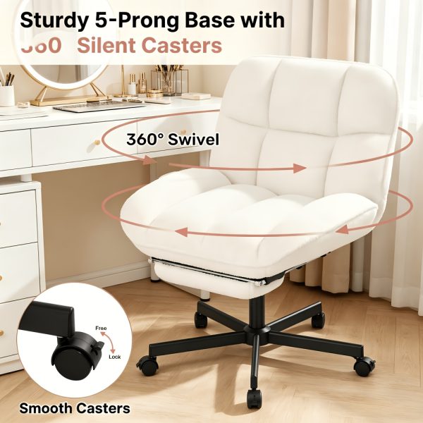product-fancy-776e2f08-b983-4382-84a4-26ac9794aa99 Vanity Chair with Footrest, Teddy Fleece Vanity Chair, Height Adjustable Swivel Desk Chair, 90°-120° Recline, with Wheels, for Bedroom, Home Office, Makeup
