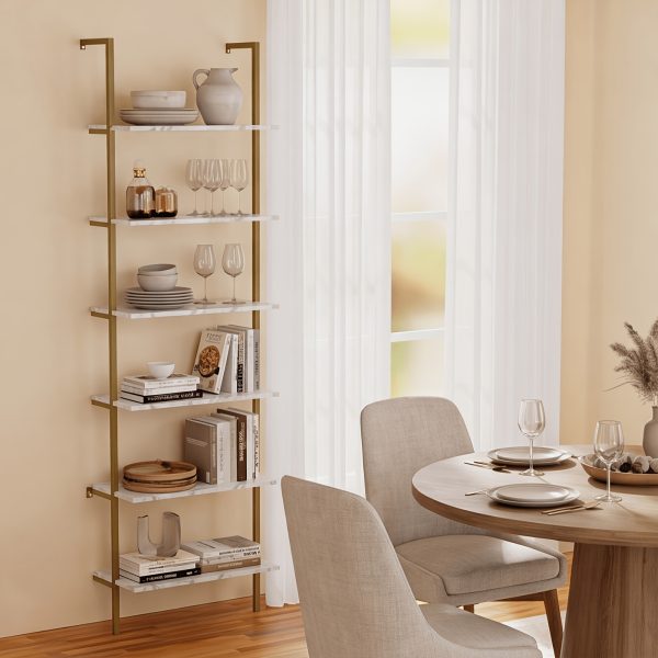 product-fancy-776e43c5-5350-4f87-a97c-42dc2382e50d 6 Tier Industrial Wall Mounted Shelves, White Faux Marble Floating Shelves, Open Storage Display Plant Rack for Living Room Kitchen Bedroom Office