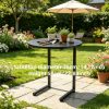 [Outdoor Round Side Table] Outdoor Round Side Table With Double-Layer Storage Shelf, MarbleTexture Imitation Stone Courtyard End Table, Sturdy Black Metal Frame, Weather-Resistant Side Table Is Suitable For Balcony Coffee Corner, Small Space Courtyard/Terrace/Balcony Furnitur