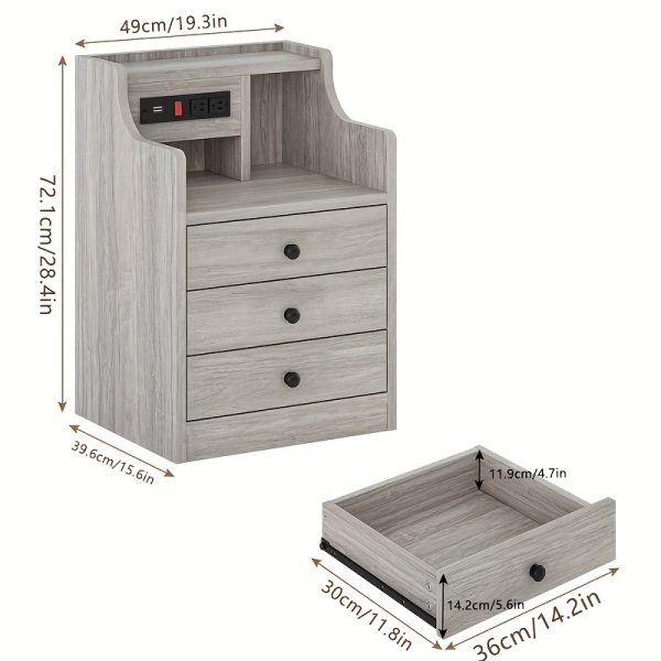 [Halloween Christmas] Nightstand with Charging Post, Side Table with USB Port & Socket, End-Table with 3 Drawers & Storage Shelf, Heavy Duty Night Stand, Small Dresser for Small Spaces, School And Dormitory Storage, for Halloween And Christmas, Storage Drawer Units
