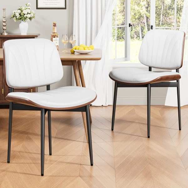 product-fancy-77b3a035-f07b-4492-9769-5d58f8a41839 Padded Seat & Backrest - Modern Faux Leather Dining Chairs - Set Of 2 - Metal Legs with Adjustable Feet - for Kitchen, Dining Room, Office
