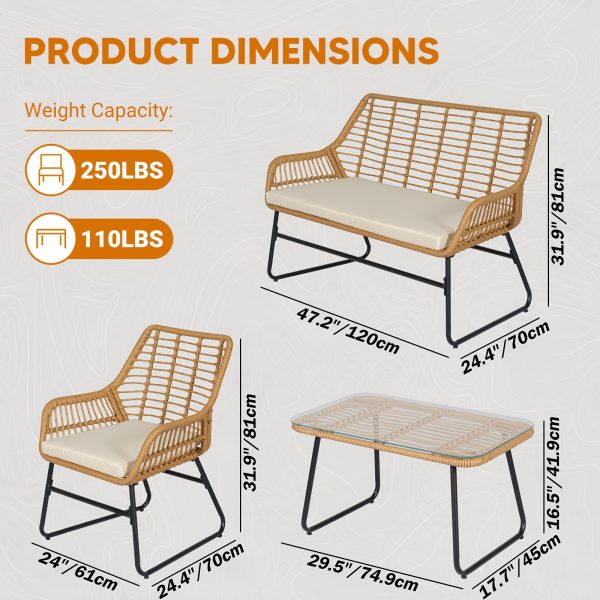product-fancy-77b99e1b-0442-4220-b097-9605bf34e714 4pcs Outdoor Patio Furniture Collection • Rattan Bistro Set Featuring Cushions & Table • Wicker Loveseat for Conversations in Your Backyard, Balcony, Or Garden
