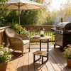 [Outdoor Round Side Table] Outdoor Round Side Table With Double-Layer Storage Shelf, MarbleTexture Imitation Stone Courtyard End Table, Sturdy Black Metal Frame, Weather-Resistant Side Table Is Suitable For Balcony Coffee Corner, Small Space Courtyard/Terrace/Balcony Furnitur