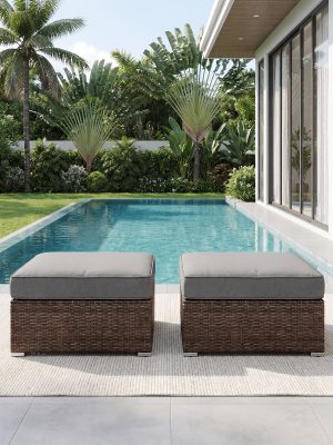 [Outdoor Love Chair] 2pcs Outdoor Love Chair, Wicker Armless Chair, Can Be Combined Sofa Conversation Set, Thick Grey Cushion With 2 Fancy Pillows, For Garden, Pool, Backyard