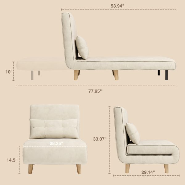 product-fancy-77e4ec52-b333-402c-8a78-be9a42b64ffd 3-in-1 Convertible Sofa Bed Sleeper Chair with Pull-Out Bed, 6-Level Adjustable Backrest & Cushioned Armrests - Space-Saving Modern Furniture for Small Apartments, Dorms, Guest Rooms - Beige Sofa Chair Converts to Bed, Sleeper Sofa Bed