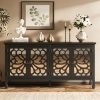 Modern Freestanding Buffet Credenza with Mirror & Storage - Adjustable Shelf Cabinet Suitable for Living Room, Dining Room, Entryway - Elegant Panel Doors & Tall -Standing Furniture