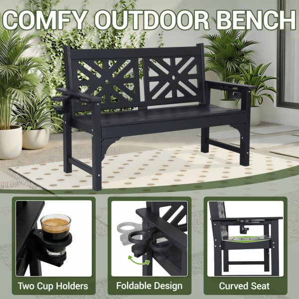 product-fancy-7806988b-63d6-4453-9637-033fe29aa8bf Outdoor Bench with Cup Holders, HDPE Weatherproof Garden Bench 2-Person, Fade/Rot Resistance Patio Benches for Porch And Park