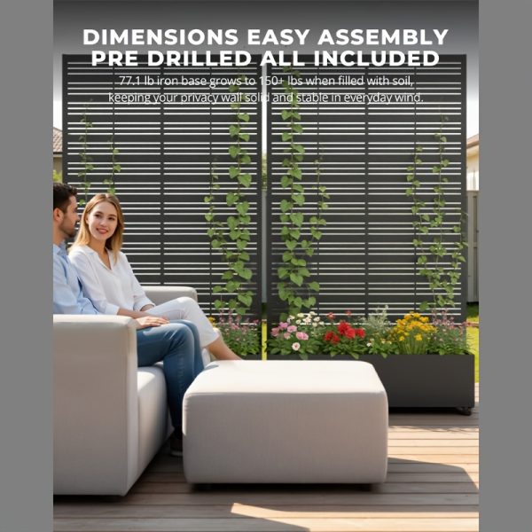 product-fancy-781a11f5-edcb-4af8-a27f-3947f28ee1ec Privacy Fence with Planting Boxes Encrypted Metal Mesh Privacy Screen Black/Wood Grain Weather-Resistant Outdoor Fence Panels Ideal for Backyard Patios, Gardens, And Balconies Safety Barrier Protective Cover Create Outdoor Living Spaces And Decor