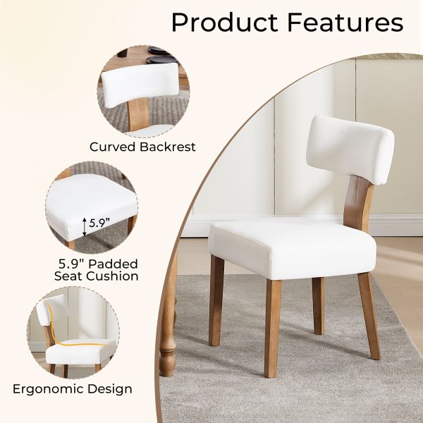 DMKAI Set Of 2 Farmhouse Rustic Dining Chairs - White Upholstered Low-Back Backrest, Natural Wood Frame with Hand-Carved Accents, Sturdy Tapered Legs for Dining Room & Kitchen