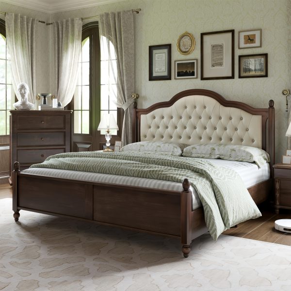 A Sturdy Wooden Bed Frame, Featuring a Stylish Platform Design with a Sophisticated 52.5" Upholstered Tufted Headboard, Merging Strength with Elegance