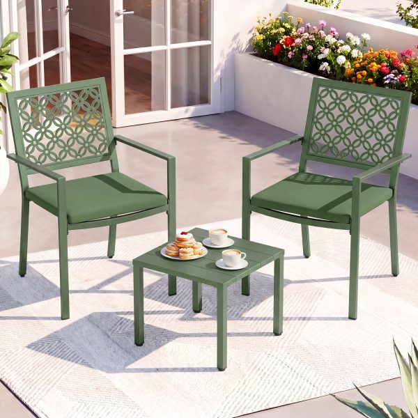 3pcs Outdoor Bistro Set, Stackable Metal Steel Outdoor Table And Chairs, Waterproof Rustproof Patio Furniture Conversation Set for Porch Garden Balcony Backyard, Sage Green